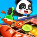 cute panda cooks food